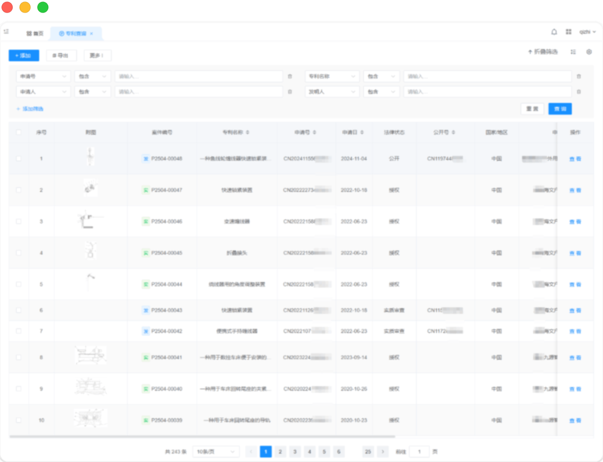 企业知识产权管理系统专利管理示范图