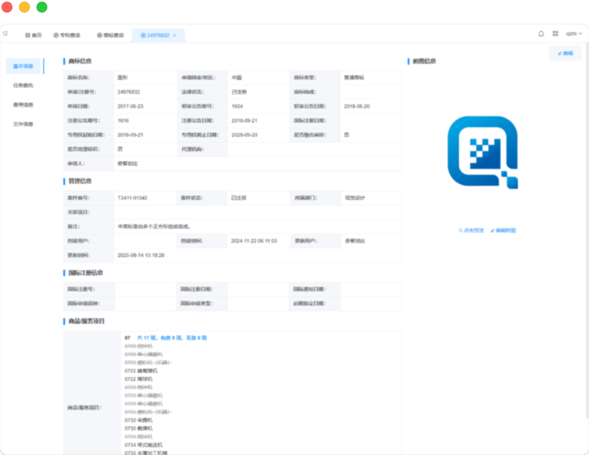 企业知识产权管理系统商标管理示范图