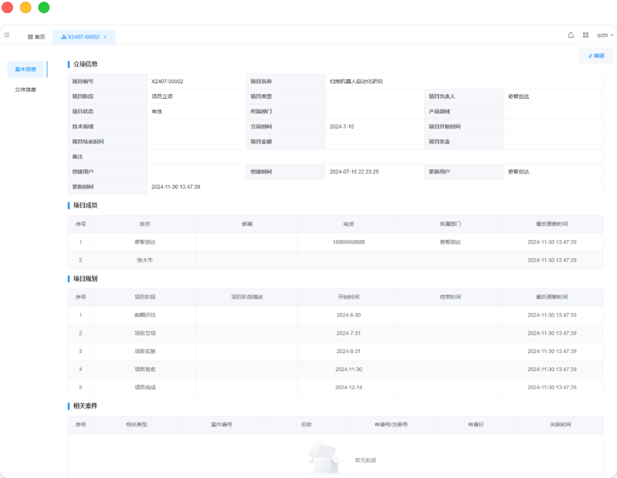 企业知识产权管理系统项目管理示范图
