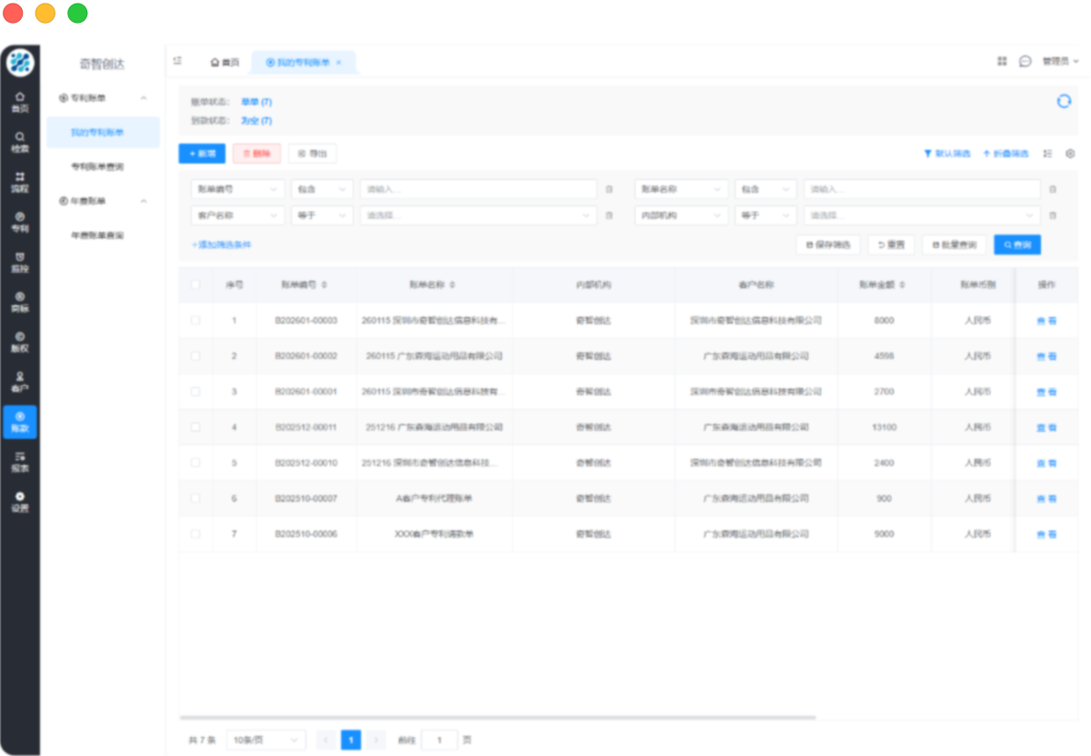 专利专利管理系统业务财务一体化管理